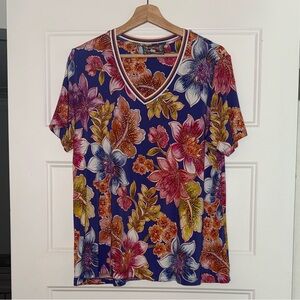 Johnny Was Janie Favorite Short Sleeve V-Neck Swing Tee